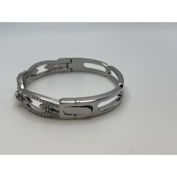Charter Club Silver Tone Crystal Hinge Bangle Bracelet New - Picture 6 of 10